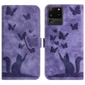 For Samsung Galaxy S20 Ultra Butterfly Cat Embossing Flip Leather Phone Case(Purple)