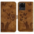 For Samsung Galaxy S20 Ultra Butterfly Cat Embossing Flip Leather Phone Case(Brown)