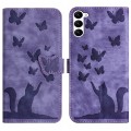 For Samsung Galaxy S23 5G Butterfly Cat Embossing Flip Leather Phone Case(Purple)
