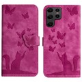 For Samsung Galaxy S23 Ultra 5G Butterfly Cat Embossing Flip Leather Phone Case(Pink)