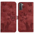 For Samsung Galaxy S21 FE 5G Butterfly Cat Embossing Flip Leather Phone Case(Red)