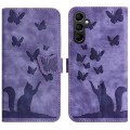 For Samsung Galaxy A35 Butterfly Cat Embossing Flip Leather Phone Case(Purple)
