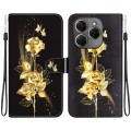 For Tecno Spark 20 Pro Crystal Texture Colored Drawing Leather Phone Case(Gold Butterfly Rose)