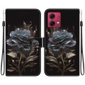 For Motorola Moto G84 Crystal Texture Colored Drawing Leather Phone Case(Black Rose)