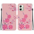 For Motorola Moto G54 Crystal Texture Colored Drawing Leather Phone Case(Cherry Blossoms)