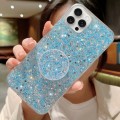 For iPhone 15 Pro Max Starry Sequin Round Stand Epoxy TPU Phone Case(Blue)