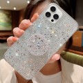 For iPhone 15 Pro Max Starry Sequin Round Stand Epoxy TPU Phone Case(Silver)