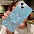 For iPhone 15 Plus Starry Sequin Round Stand Epoxy TPU Phone Case(Blue)