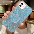 For iPhone 12 Starry Sequin Round Stand Epoxy TPU Phone Case(Blue)