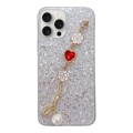 For iPhone 15 Pro Max Starry Sequin Love Gem Chain Epoxy TPU Phone Case(Silver)