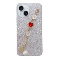 For iPhone 15 Plus Starry Sequin Love Gem Chain Epoxy TPU Phone Case(Silver)