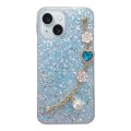 For iPhone 15 Starry Sequin Love Gem Chain Epoxy TPU Phone Case(Blue)