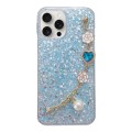 For iPhone 14 Pro Starry Sequin Love Gem Chain Epoxy TPU Phone Case(Blue)