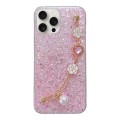 For iPhone 12 Pro Starry Sequin Love Gem Chain Epoxy TPU Phone Case(Pink)