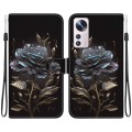For Xiaomi 12 Pro Crystal Texture Colored Drawing Leather Phone Case(Black Rose)