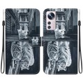 For Xiaomi 12 Pro Crystal Texture Colored Drawing Leather Phone Case(Cat Tiger Reflection)