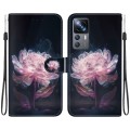 For Xiaomi 12T / 12T Pro Crystal Texture Colored Drawing Leather Phone Case(Purple Peony)