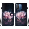 For Xiaomi Redmi 12C / 11A Crystal Texture Colored Drawing Leather Phone Case(Purple Peony)