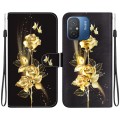 For Xiaomi Redmi 12C / 11A Crystal Texture Colored Drawing Leather Phone Case(Gold Butterfly Rose)