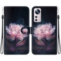 For Xiaomi 12 Lite Crystal Texture Colored Drawing Leather Phone Case(Purple Peony)