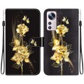 For Xiaomi 12 Lite Crystal Texture Colored Drawing Leather Phone Case(Gold Butterfly Rose)