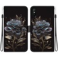 For Xiaomi Redmi 9A Crystal Texture Colored Drawing Leather Phone Case(Black Rose)