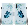 For Xiaomi Redmi 9A Crystal Texture Colored Drawing Leather Phone Case(Blue Pansies)