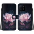 For Xiaomi 13 5G Crystal Texture Colored Drawing Leather Phone Case(Purple Peony)