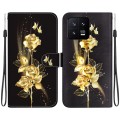 For Xiaomi 13 5G Crystal Texture Colored Drawing Leather Phone Case(Gold Butterfly Rose)