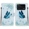 For Xiaomi Poco M4 Pro Crystal Texture Colored Drawing Leather Phone Case(Blue Pansies)