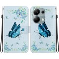 For Xiaomi Poco M6 Pro 4G Crystal Texture Colored Drawing Leather Phone Case(Blue Pansies)