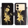 For Xiaomi Redmi Note 13R Pro Crystal Texture Colored Drawing Leather Phone Case(Gold Butterfly Rose