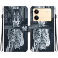 For Xiaomi Redmi Note 13R Pro Crystal Texture Colored Drawing Leather Phone Case(Cat Tiger Reflectio