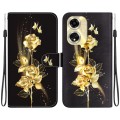 For OPPO A59 5G / A2M Crystal Texture Colored Drawing Leather Phone Case(Gold Butterfly Rose)