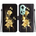 For OPPO Reno11 Global Crystal Texture Colored Drawing Leather Phone Case(Gold Butterfly Rose)