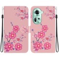 For OPPO Reno11 Global Crystal Texture Colored Drawing Leather Phone Case(Cherry Blossoms)