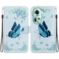 For OPPO Reno11 Global Crystal Texture Colored Drawing Leather Phone Case(Blue Pansies)