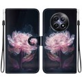 For Realme 12 5G Crystal Texture Colored Drawing Leather Phone Case(Purple Peony)