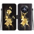 For Realme 12 5G Crystal Texture Colored Drawing Leather Phone Case(Gold Butterfly Rose)
