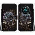 For Realme 12+ Crystal Texture Colored Drawing Leather Phone Case(Black Rose)
