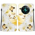 For Realme 12+ Crystal Texture Colored Drawing Leather Phone Case(Gold Butterfly Epiphyllum)