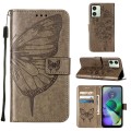 For Motorola Moto G54 Embossed Butterfly Leather Phone Case(Grey)