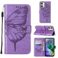 For Motorola Moto G54 Embossed Butterfly Leather Phone Case(Purple)