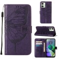 For Motorola Moto G54 Embossed Butterfly Leather Phone Case(Dark Purple)