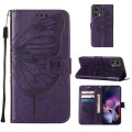 For Motorola Moto G Stylus 5G 2024 Embossed Butterfly Leather Phone Case(Dark Purple)