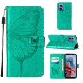 For Motorola Moto G34 Embossed Butterfly Leather Phone Case(Green)