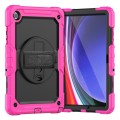 For Samsung Galaxy Tab A9+ Silicone + PC Tablet Case with Shoulder Strap(Rose Red)