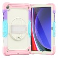 For Samsung Galaxy Tab A9+ Silicone + PC Tablet Case with Shoulder Strap(Camouflage Pink)