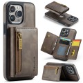 For iPhone 15 Pro Max DG.MING M5 Series Zip RFID Multi Card Detachable Leather Phone Case(Coffee)