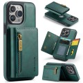 For iPhone 15 Pro DG.MING M5 Series Zip RFID Multi Card Detachable Leather Phone Case(Green)